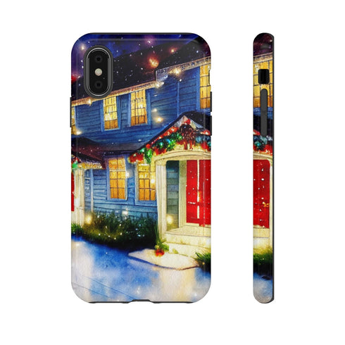 Festive Christmas Decorations on a Row of Townhomes - Impact Resistant Phone Case iPhone XS Glossy